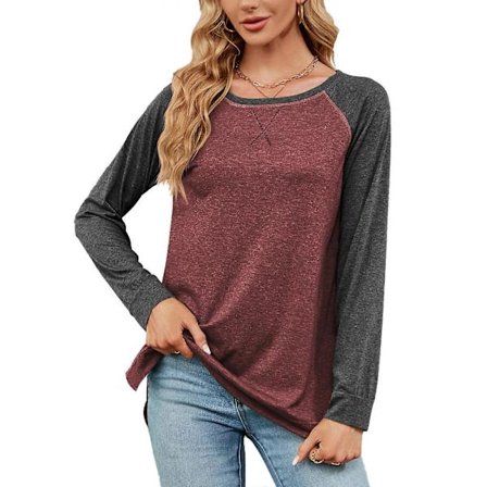 Dame Efterår T-shirt Langærmet Rund Hals T-shirts Casual Løs T-shirt Mode Bluser Toppe Tunikaer Tees Ensfarvet mørkegrøn