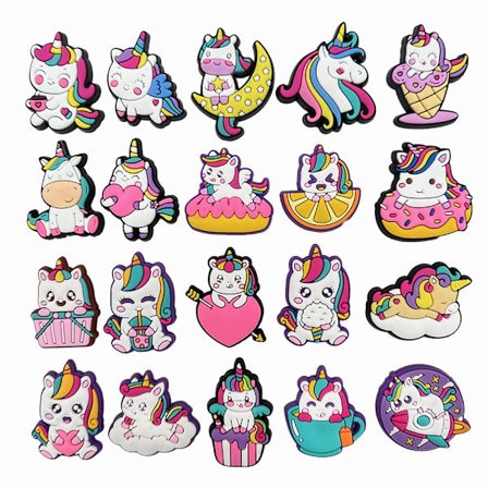 20 st unicorn skorblommor sko spänne pvc mjuk gummi sko flöde