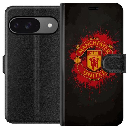 Kompatibelt Lommeboketui til Google Google Pixel 9 Manchester United logo i rød og gul farge med røff sportslig bakgrunn
