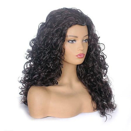 Dameparyk med pandehår og lige hår, ideel til hverdagsbrug.