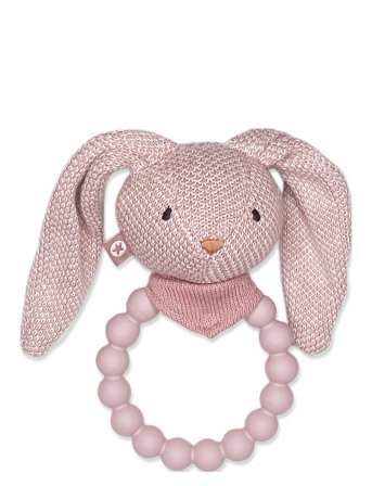 Smallstuff | Rattle, Silicone Ring W. Knitted Bunny, Soft Powder | ONE SIZE 10 cm