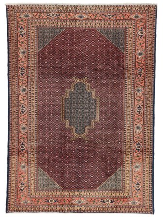 Hand Knotted Persian Ardebil Fine Rug 221X312 Dark Red/Brown
