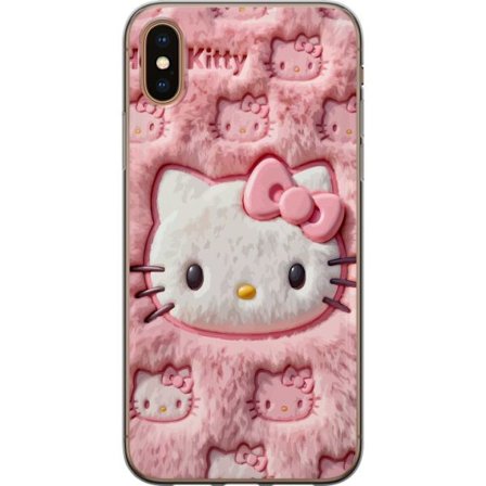 Kompatibel Mobilcover til Apple iPhone XS Hello Kitty lyserød fluffy baggrund med ikonisk ansigt og kawaii-æstetik