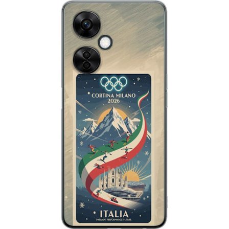 Kompatibel Mobilcover til OnePlus Nord CE3 Skitse med skiskytteudøver der sigter med riffel på en snebaner, teksten Milano Cortina 2026 og de olympisk
