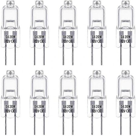 G4 Halogenlamper 20W 12V 2-pins sokkel Erstatning for landskapsbelysning Under skap Puck Light Skinnebelysning Dimbar (10-pakning)