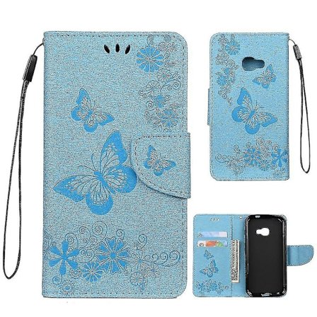 Blomster-sommerfugl PU-etui med blå støtte til din Samsung Galaxy Xcover 4s
