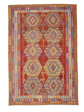 Oriental Kilim Afghan Old Style Rug 244X350 Dark Red/Brown Wool, Afghanistan