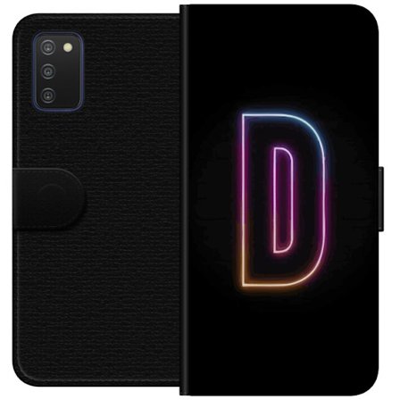 Kompatibel Tegnebogsetui til Samsung Samsung Galaxy A03s Minimalistisk neonbogstav D i farveskiftende lys mod sort baggrund i moderne digital design