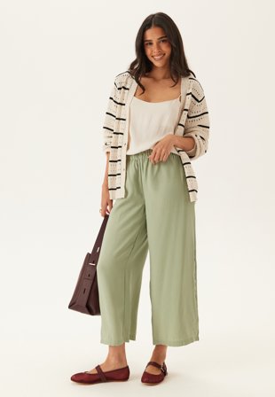 Bubbleroom - Wide Ankle Modal Trousers - Green - Kläder