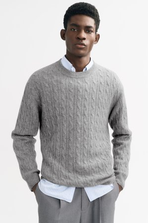 Soft Goat - Men's Cable Knit - Men cashmere sweater - XL - Grey