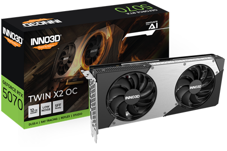 INNO3D GeForce RTX 5070 12GB Twin X2 OC, 3x DisplayPort 2.1b, 1x HDMI 2.1b, 650W