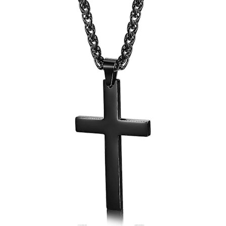 Enkel svart korshänge i rostfritt stål för män och kvinnor, 24 tum