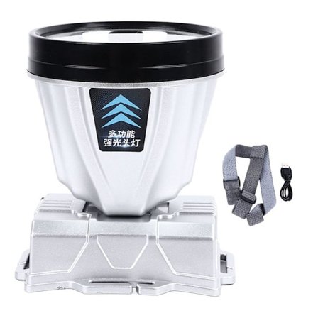 Genopladelig High Power Pandelampe 90000LM High Power LED Pandelampe til Udendørs Camping Fiskeri Jagt Sølv