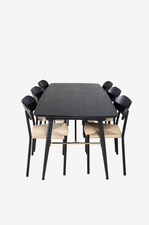 Venture Home - Spisebordssæt guld med 6 stole Polly - Sort - Spisebordssæt 6 personer - Fra Homeroom