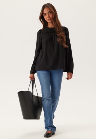 VERO MODA - Vmdebbie Ls Pleat Top - Black - Kläder - - Bubbleroom