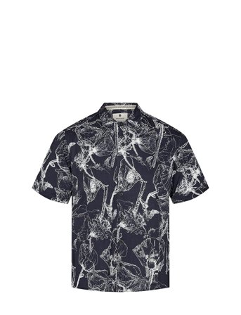 Akleo S/S Viscose Aop Kortermet Skjorte Marineblå Anerkjendt*Betinget Tilbud