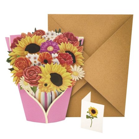 Mors Dag-kort, Solros & Fjäril, Livsstor Evighetsblombukett Mors Dag-presenter