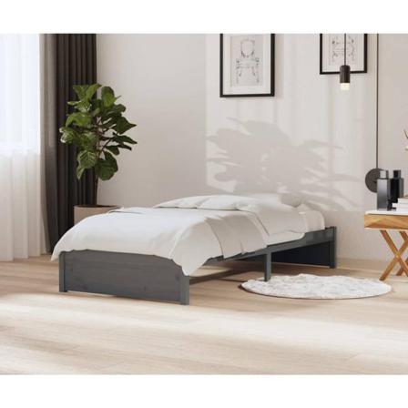 Vidaxl Sängram Grå Massivt Trä 90x200 Cm Grå