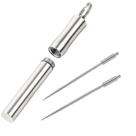Tandstikholder med 2 stk. Titanium Tandstikker, Bærbar Udendørs Rustfrit Stål Tandstikker Dispenser & beholder