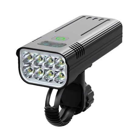 Cykellygter foran, 8000 lumen superlys 8 LED 5200mAh USB genopladelig, strømvisning og 5 belysningstilstande, IPX5 vandtæt