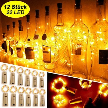 Flasklampor, 12 stycken 20 LED 2m flasklampor varmvitt ljusslinga koppartråd vinflaska lampor kork ljusslinga
