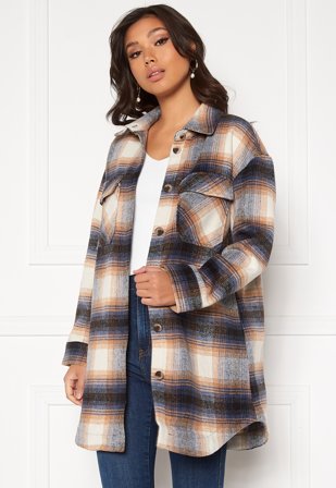 Pieces - Phoebe LS Long Shacket - Ombre Blue checks - Kläder - - Bubbleroom