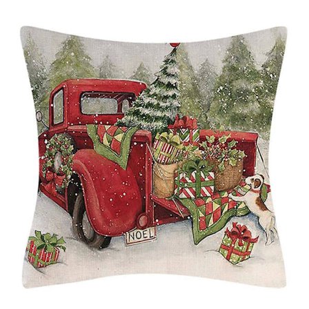 Julegård Lin Putetrekk for Case Vintage Tegneserie Jul Vintage Scene Mønstre Ferie Dekorativ Pute C