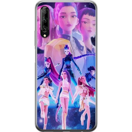 Yhteensopiva Puhelinkuori Huawei P smart Pro 2019 K-pop-inspiroinut tulevaisuutta ennakoiva tyttöryhmä neonvaloissa ja kosmisessa sci-fi-esiintymisl