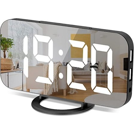 2023 Mirrored Large Display Clock, 2 Usb Charging Ports, Automatic Dimming, Suitable For Desktop Alarm Clocks For Teenagers And Children-black