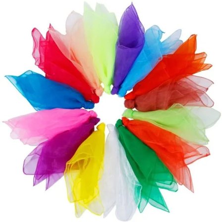Pakke med 15 Jongleringssjal, Chiffongsjal for Dans, Jonglering, Sensorisk Lek, Danssjal, 60 x 60 cm Fargerike Sjaler