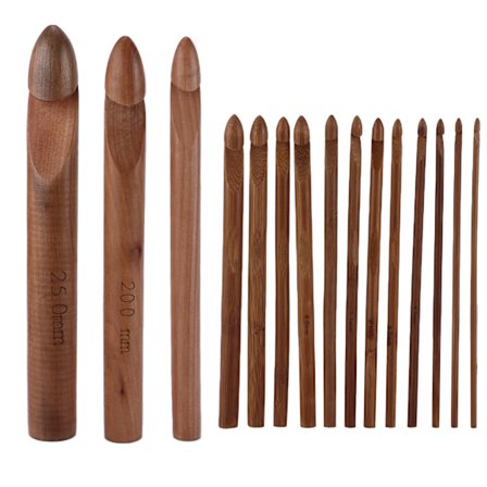 15 stk Heklenåler 20cm Karbonisert Store Ergonomiske Ekstra Tykke Bambus Heklenåler for Nybegynnere Heklere