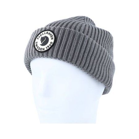 Fjällräven - Grå pom Beanie - 1960 Lite Logo Grey Knit Short Beanie @ Hatstore