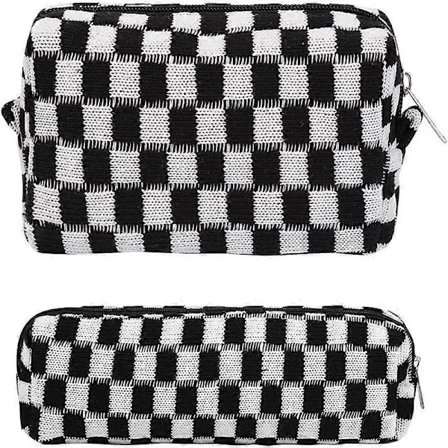 2 stk. ternede kosmetiktasker penalhus bærbar rejse toilettaske ternede penalhuse makeupbørster opbevaringspose papirorganisator