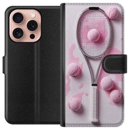 Kompatibel Tegnebogsetui til Apple Apple iPhone 16 Pro Rosa glaskugler og tennisketsjer i et kreativt stillbillede med legende popfølelse og moderne