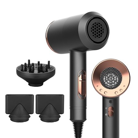 Hair Dryer with Diffuser & Concentrator - 5 Speed Settings - Black - Professional Styling at Home