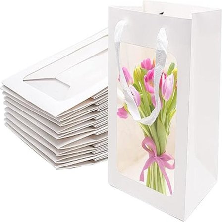 10 vita transparenta presentaskar, vita presentpåsar med handtag
