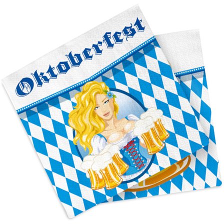 Oktoberfest Servietter 3-Team 20-Pack - Tykke papirservietter med blåt og hvidt mønster