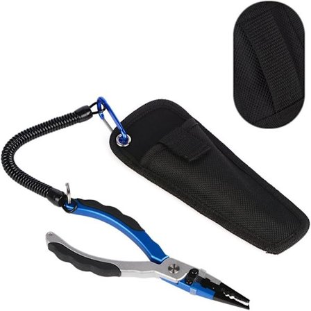 Fiske Tang, Multifunktionel Letvægts Aluminium Krogfjerner Værktøj med Sikkerhedsspiralkabel og Nylon Etui
