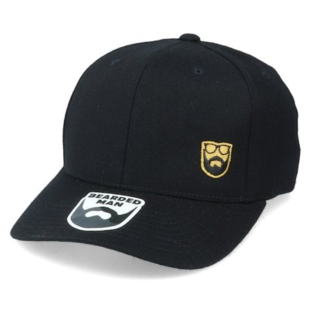 Bearded Man - Schwarz adjustable Cap - Gold Badge Logo Side Panel Black 110 Adjustable @ Hatstore