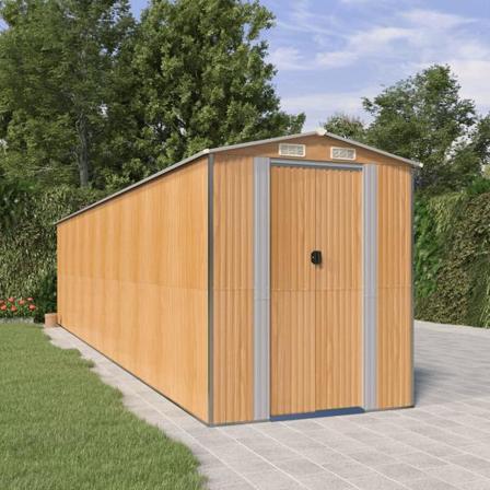 Vidaxl Trädgårdsskjul Ljusbrun 192x855x223 Cm Galvaniserat Stål Brun