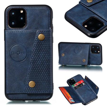 Iphone 11 Pro Max - Praktiskt Retro Skal Med Kortfack Mörkblå