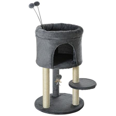 Rootz Kradsestolpe - Med Hus - Platform - Legetøjskugle - Sisal - Grøn + Cremehvid - 44,5 x 44,5 x 73,5 cm