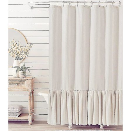 Elegant bruseforhæng i hør-blanding med flæser, 183 x 183 cm, kompatibelt med Landlig stil