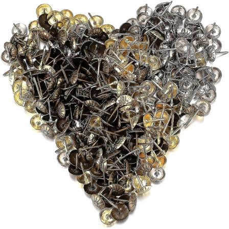 Pakke med 450 møbelspiker, dekorative møbelknapper, prydknapper, knapper for sofa, stol, seng, antikk - 11 x 17 mm/bronse, gull