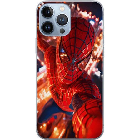 Kompatibelt Mobildeksel til Apple Apple iPhone 13 Pro Max Spider Man i intensiv handling med gnistrende lys og dynamisk perspektiv i filmisk superhelt