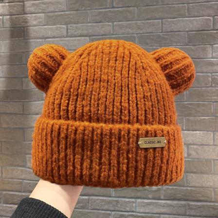 Varm vinterstrikk lue Lue Dame Koreansk Ins Søte ører Høst og vinter Tykking Ull Unisex Orange M
