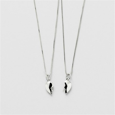 Solid Puffy Shared Heart Halsband - Sterling Silver - Safira