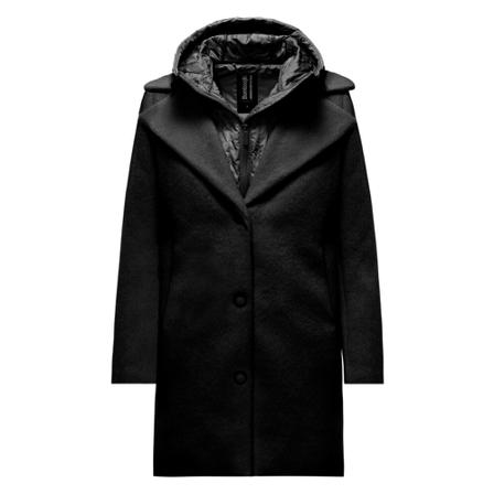 BomBoogie, Bimaterial Single-breasted Long Coat Czarny, Kobieta, Rozmiar: L