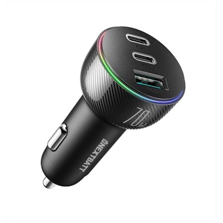 NEXTBATT LED Billaddare 70W PD, USB-A / 2x USB-C - Svart