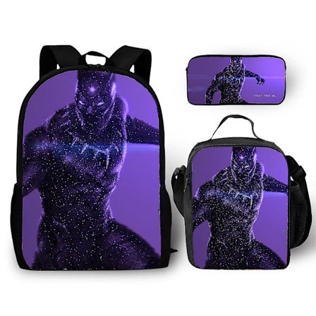 Harajuku Klassisk Sort Panter 3 stk./sæt Rygsæk 3d Print Skole Elev Taske Anime Laptop Dagstursrygsæk Madkasse Penalhus